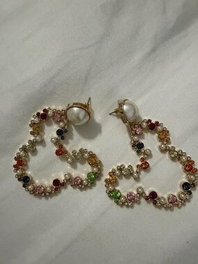 BaubleBar Multicolor Crystal Heart Drop Earrings with Pearl Studs